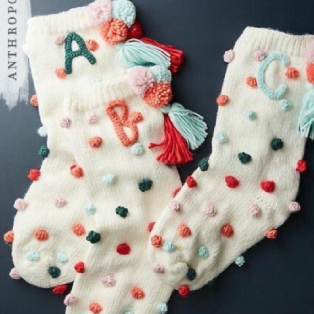 Anthropologie Pommed Monogram Stocking Letter S